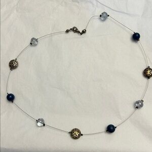 Floating Necklace with Blue, Clear and Gunmetal Beads, 16”